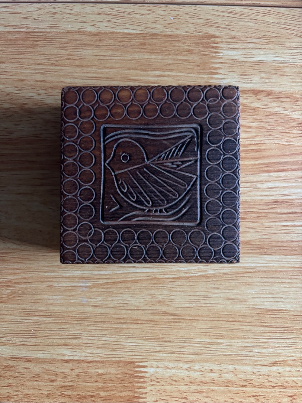 Vintage Carved Wooden Bird Trinket Box Made in Poland - Dark Brown